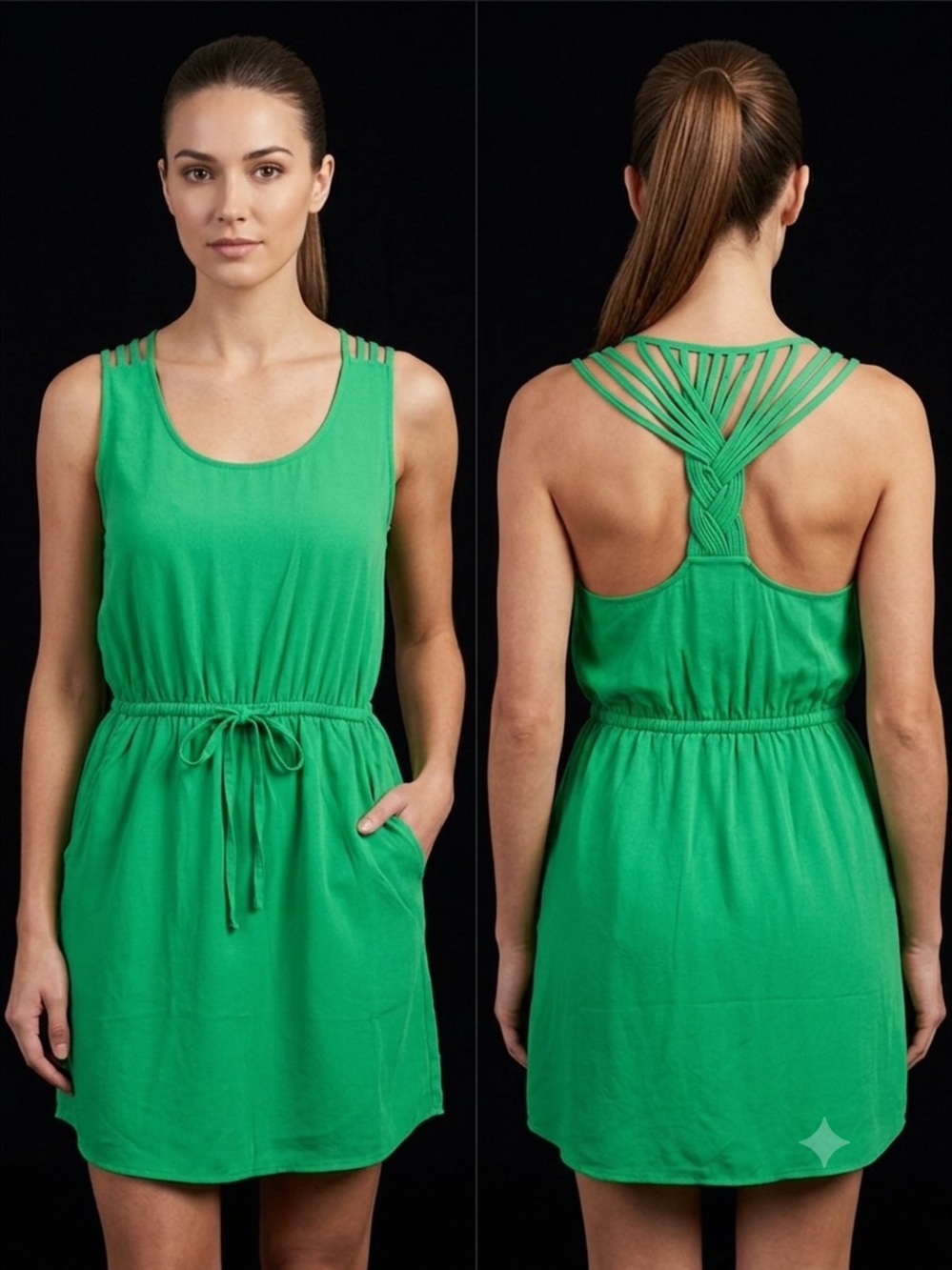 Naked Zebra Green Braided-Strap Tank Dress